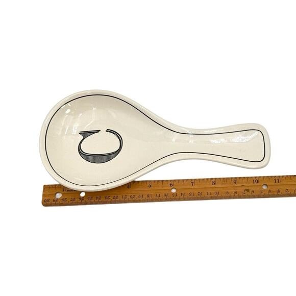 “C” Monogram Letter Initial White Black Large Spoon Rest Home Essentials EUC - Picture 2 of 5